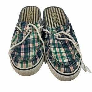 Womens Size 8 Plaid Sperry Slides Slip On Shoes Pink Blue Green